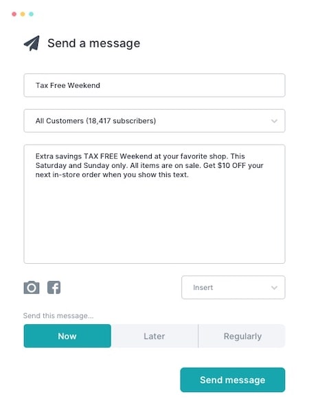 Screenshot of a text alert interface