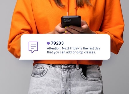Mother receiving an SMS alert from her child's school